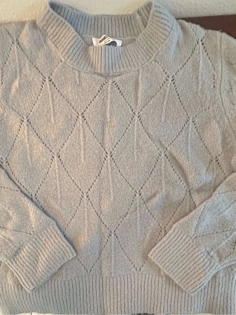 Double Zero Light Gray Diamond-Pattern Crewneck Sweater